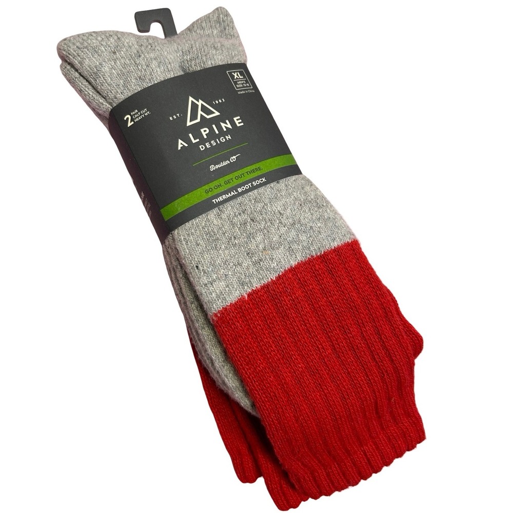 Alpine Design Heavy Weight Thermal Boot Socks Grey Red Sz XL NWT